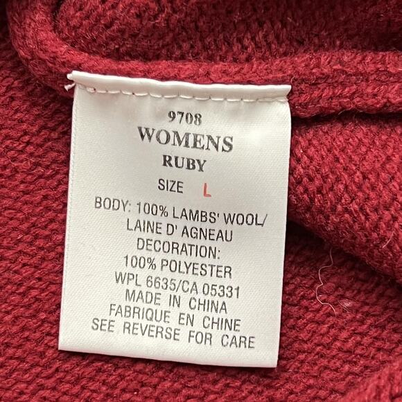 Woolrich Sweater Womens Large Ruby Red Gray Lambswool Fair Isle 1/4 Zip Pullover - Picture 7 of 10